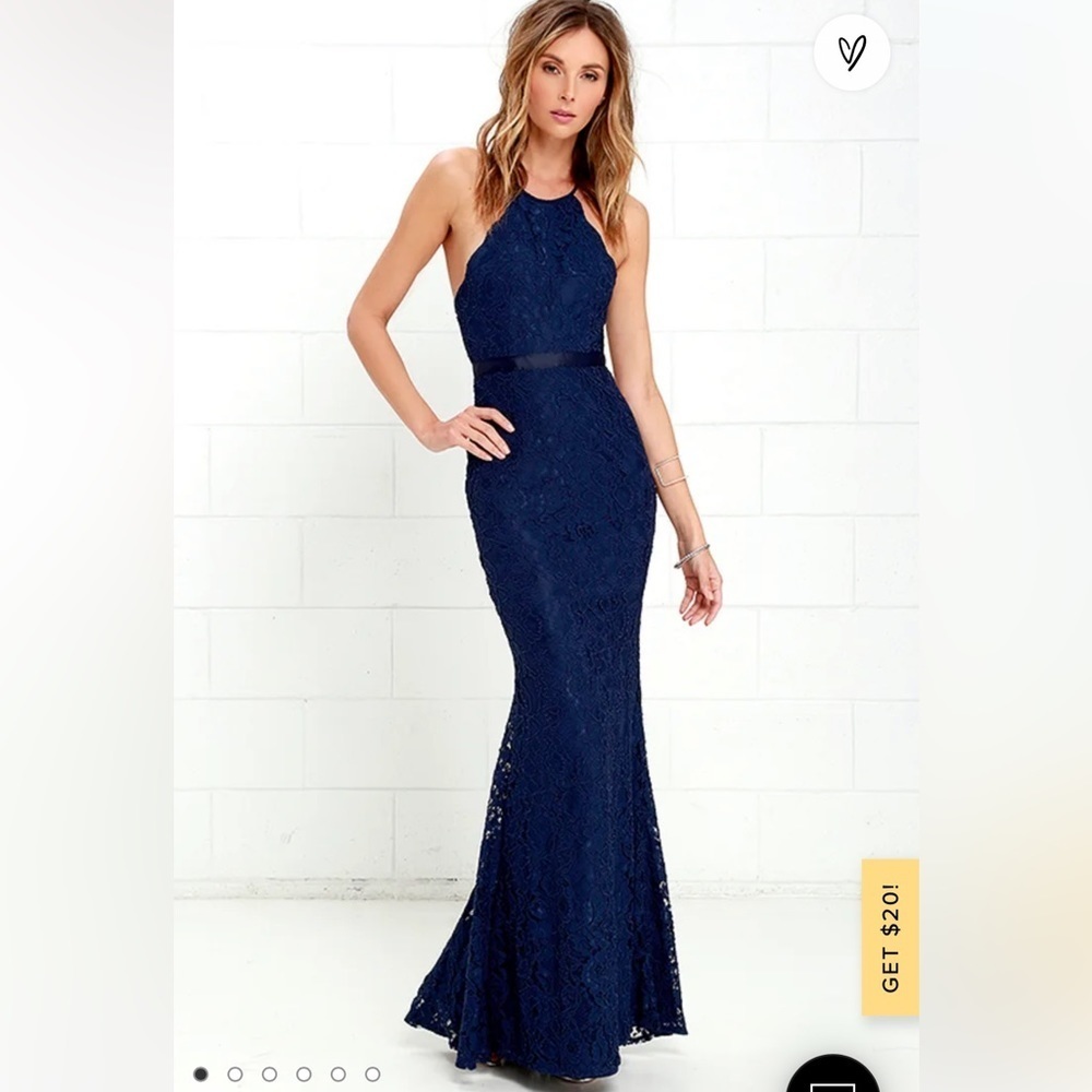 ZENITH NAVY BLUE LACE MAXI DRESS GOWN - NWT